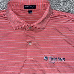 Peter Millar Pink Gray Stripe Stretch Crown Crafted Golf Polo Shirt L First Tee